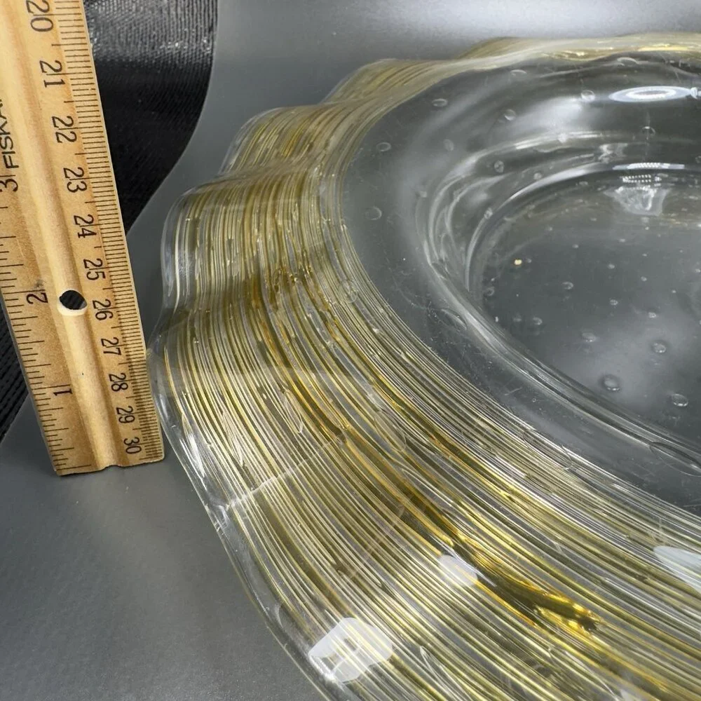 Frederick Carder Steuben Large Gold Reeded Threads Bowl Controlled Bubble 14inch
